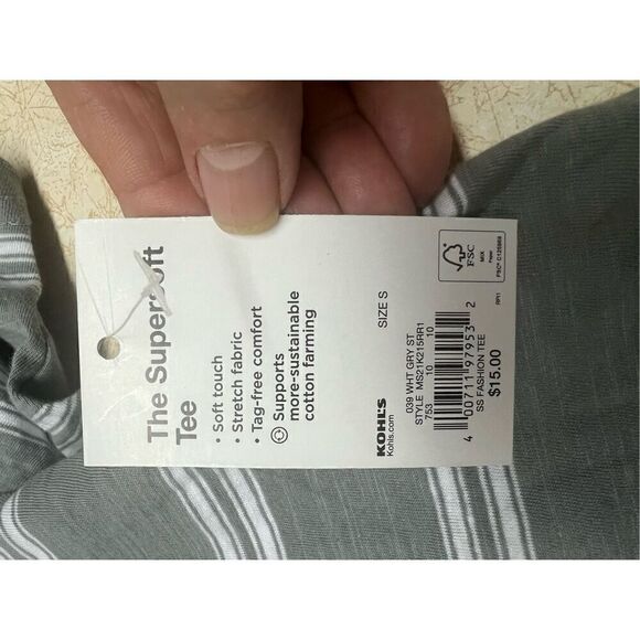 Sonoma Men’s Grey Stripped Tee Shirt Sz S NWT - Picture 4 of 6